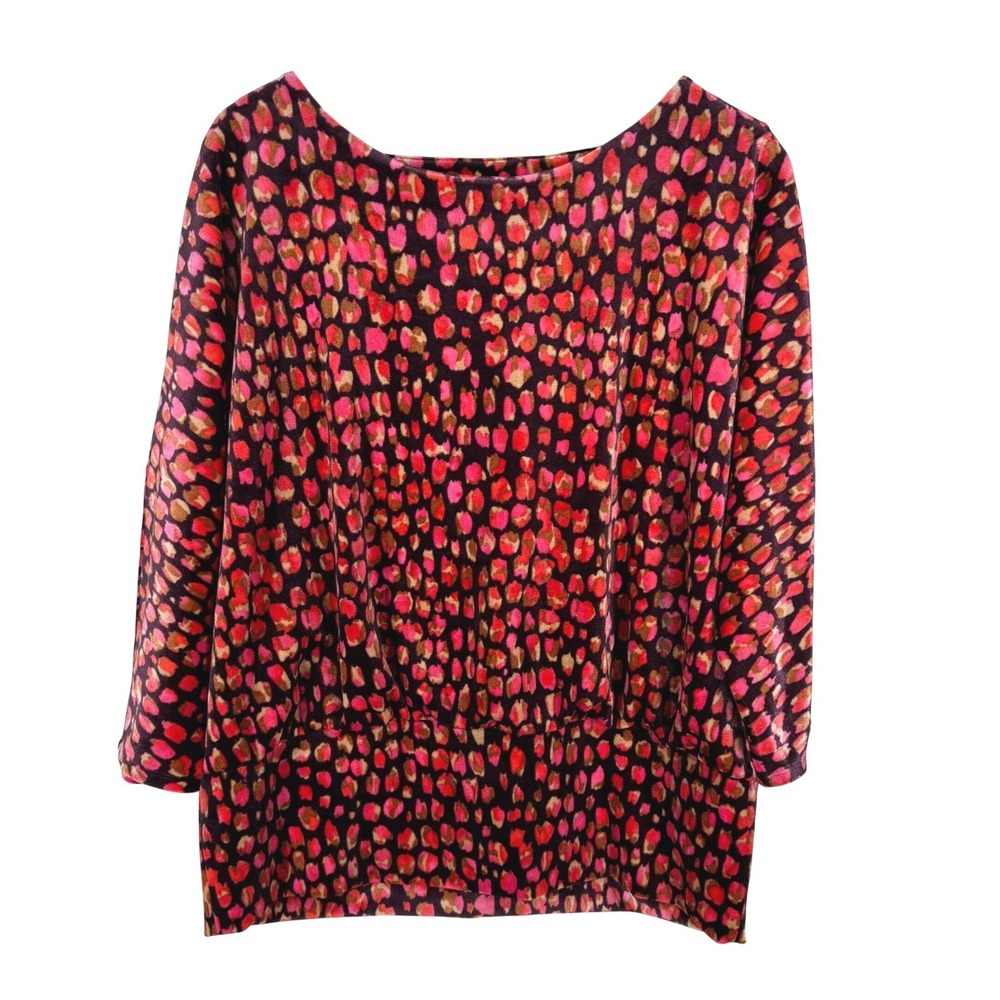 Chicos Animal Print Velvet Top Women Size XL Banded Oversized Stretch Boho Soft